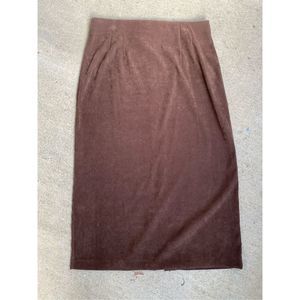 Harve Benard Faux-Suede Brown Slit Pleated Maxi Skirt, Size 16
